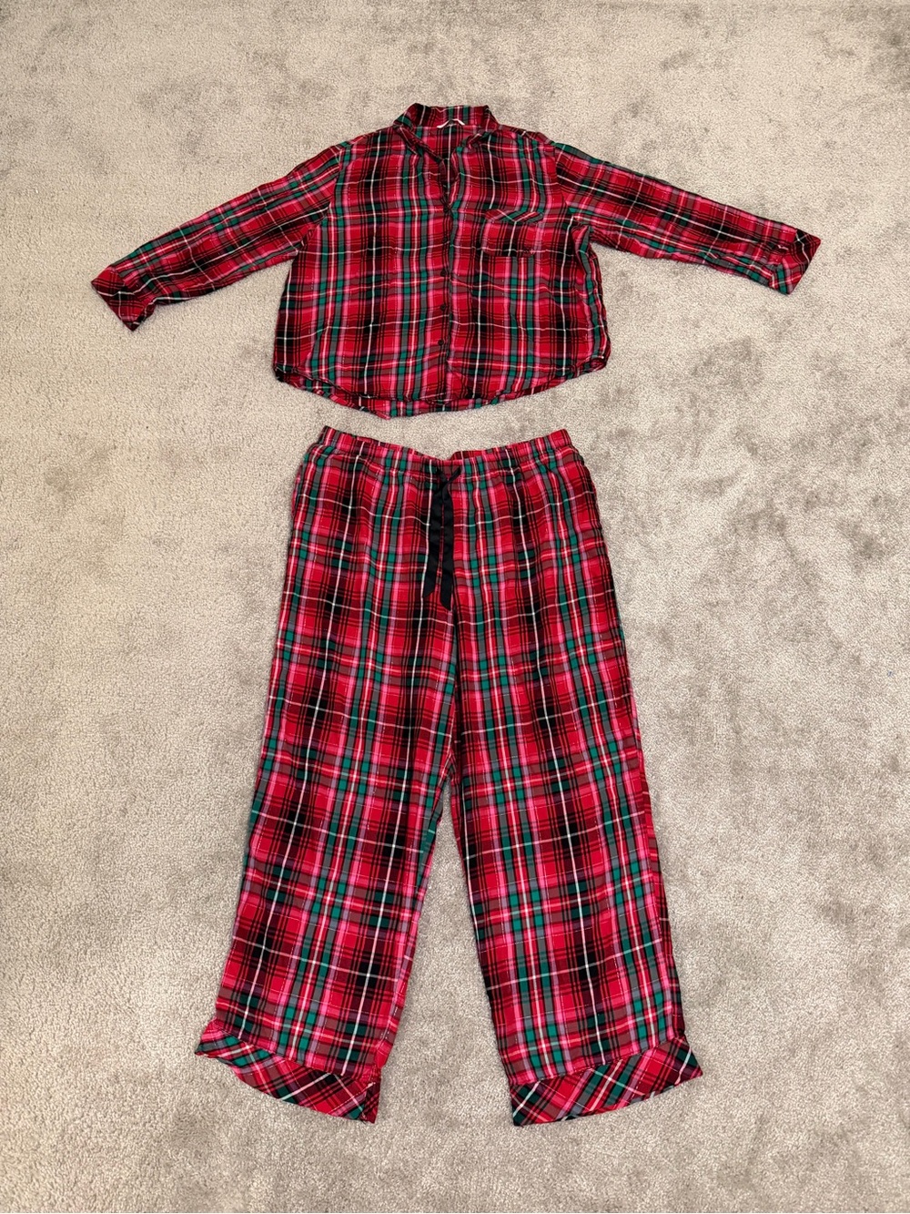 Victoria's Secret Flannel Pajama Set Red Green Plaid Holiday Christmas L XL